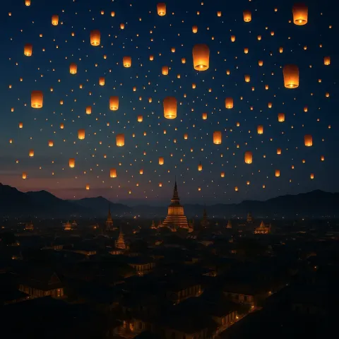 Thousands of Lanterns Ascend into the Twilight Sky