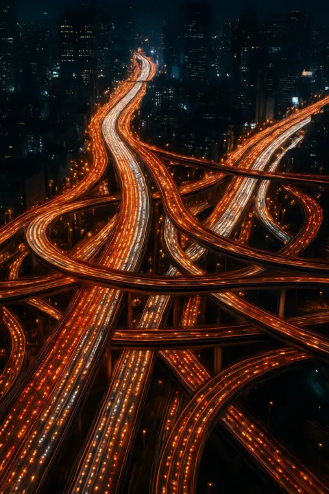 Innumerable Tiny Vehicles Create Glowing Streaks of Light Along