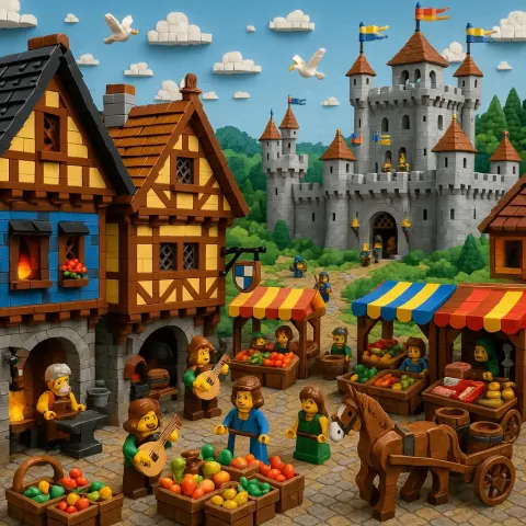 Meticulously Detailed and Vibrantly Colorful LEGO-inspired Scene