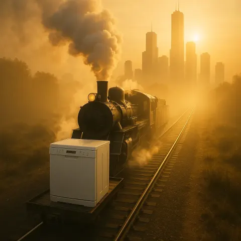 Steam Locomotive and Dishwasher