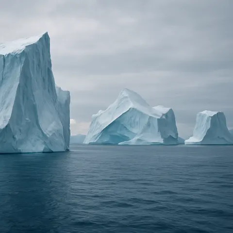 Few Colossal Icebergs Drift Serenely Across a Vast