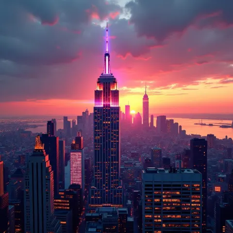 Abstract Neon Empire State Building Geometry