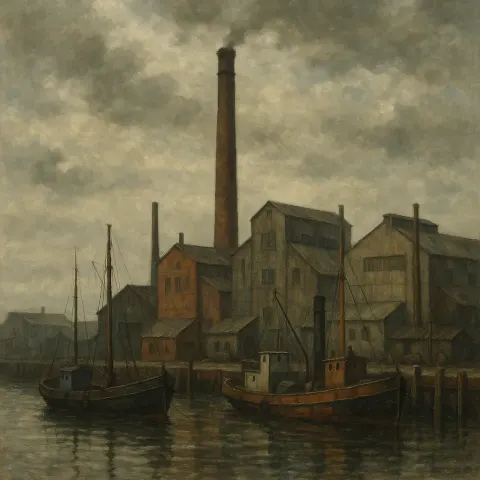 Harbor Scene with Industrial Buildings