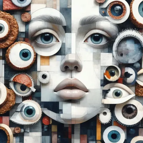 Serene Many Eyed Face With Meat Wheels
