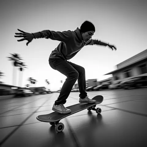 Skateboarder Mid Trick in Stark Monochrome