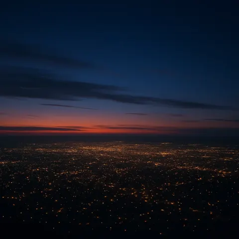 Countless Individual Lights from a Sprawling Metropolis Glitter Like