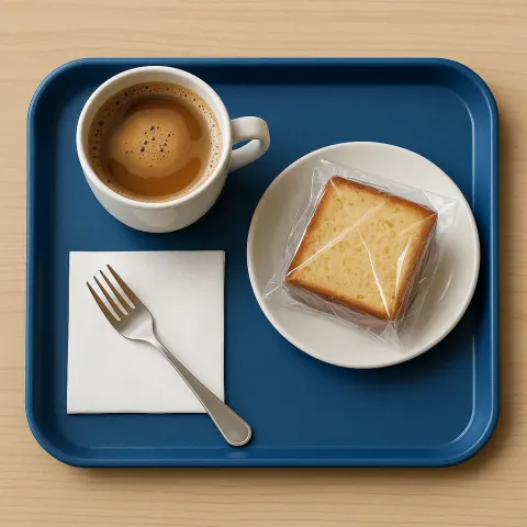 Blue Tray on a Table Holding a White Cup
