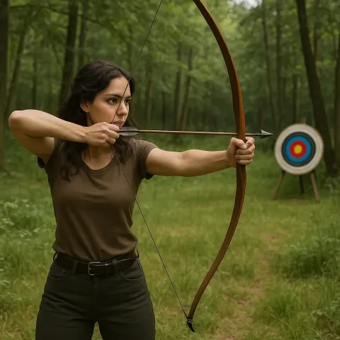 Woman Is Practicing and Improving Her Abilities in Archery