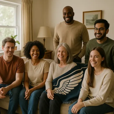 Group of People Gathered in a Living Room