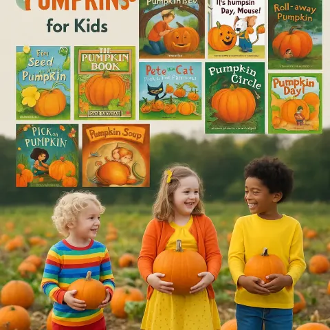 Collage Featuring "10 Books About Pumpkins for Kids"