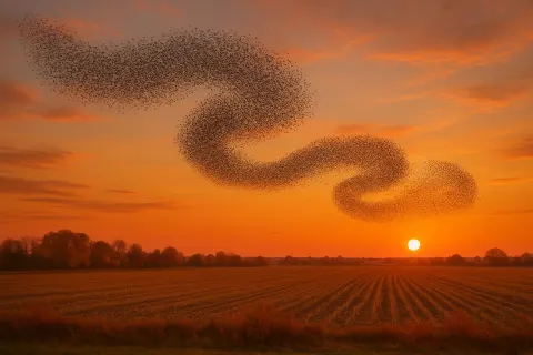 Vast Flock of Thousands of Starlings Forms