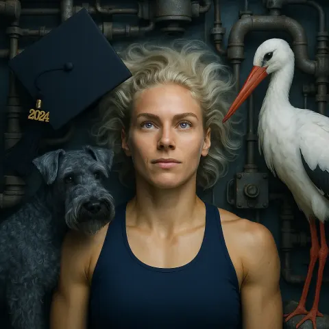 Female World-class Athlete Champion Type with Platinum Blonde Bleached Hair
