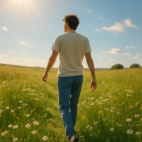 Person Walks Leisurely Across a Field