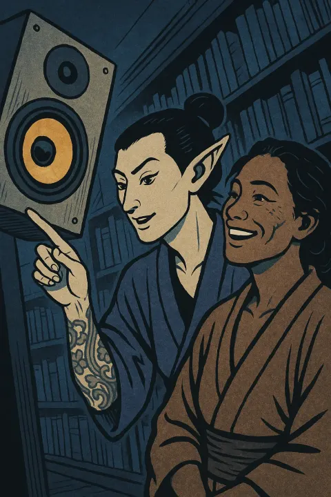 Androgynous Ukiyo-e Japanese Woodblock Print Style Figure