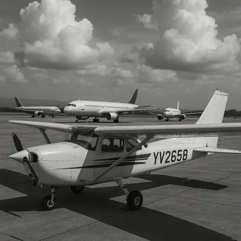 Black-and-white Airport Scene