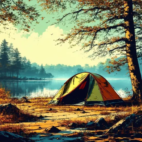 Sixties Manga Tent by an Abandoned Lake