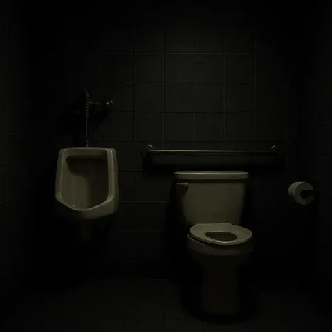Dimly Lit Bathroom with a Urinal