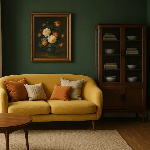 Cozy Living Space Featuring a Green Accent Wall