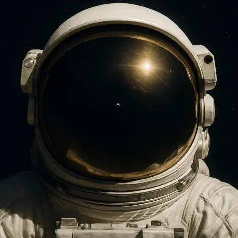 Detailed View of an Astronaut's Reflective Helmet Visor Filling