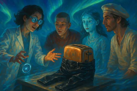 Female Scientist with a Futuristic Device Gestures