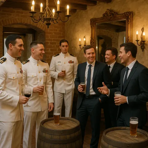 Group of Men Dressed in Formal Military White Uniforms