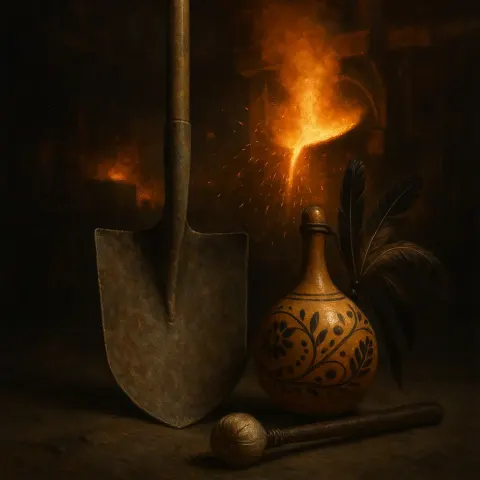 Against the Fiery Glow and Sparks of a Working Steel