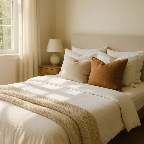 Tidy Bed Featuring Comfortable Pillows and a Warm Blanket
