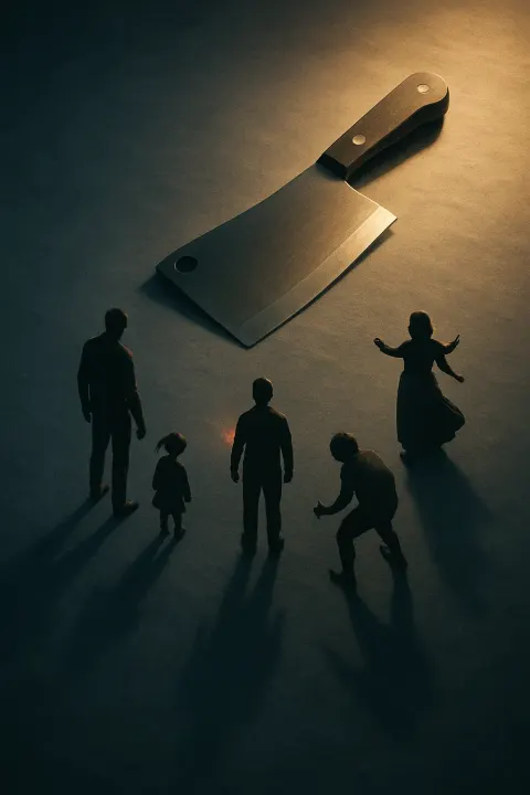 Five Diminutive Figures—a Tall Silhouette Beside an Infant's Tiny Form