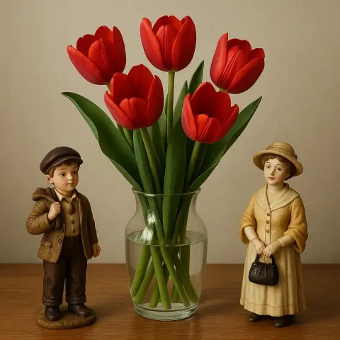 Glass Vase with Red Tulips