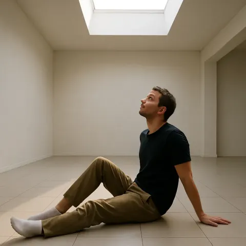 Individual Sits Directly on a Smooth Tiled Floor