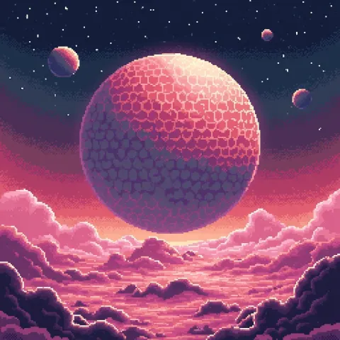 Dyson Sphere Over a Pink Pixel Planet