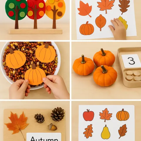 Collage Featuring Montessori-inspired Fall-themed Activities