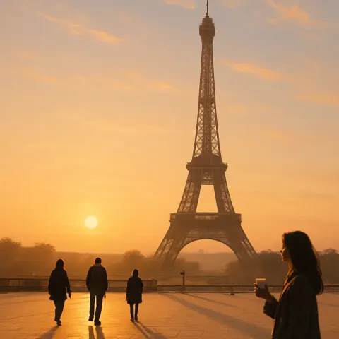 Eiffel Tower Stands Illuminated in Warm Golden Tones