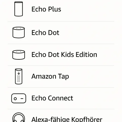 Device Setup Screen in German Listing Options Like Echo Plus