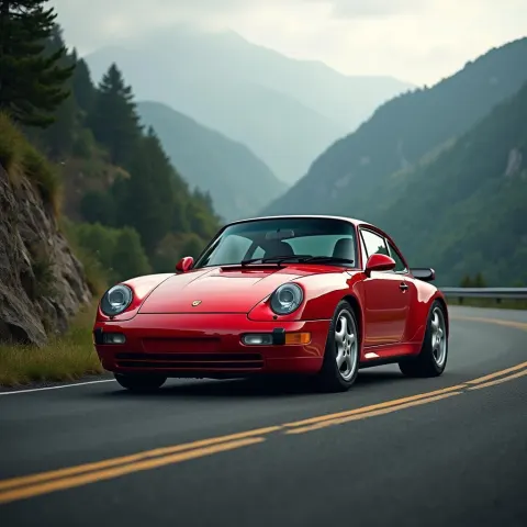Red Porsche 911 in Dramatic Mountain Chiaroscuro
