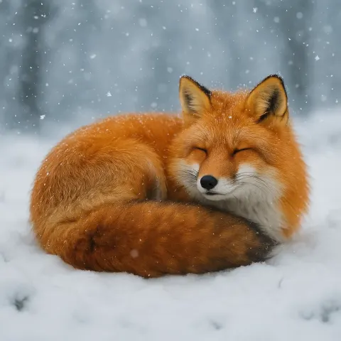 Serene Snowy Scene Features a Fox with Luminous