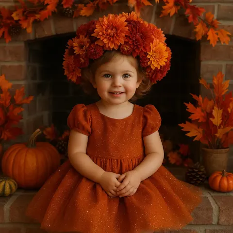 Young Child Is Dressed in an Orange Sparkling Dress