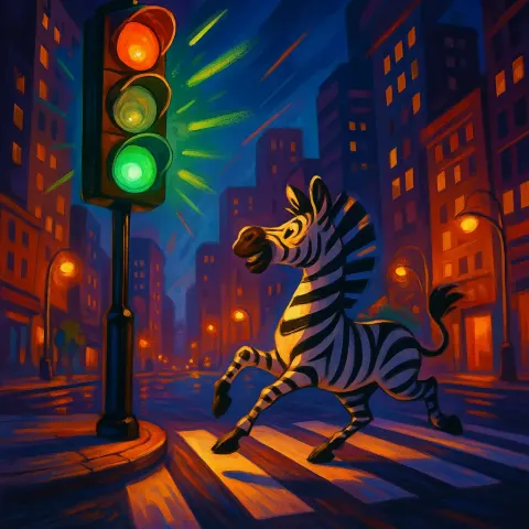 Lively Animated Scene Featuring a Radiant Traffic Signal