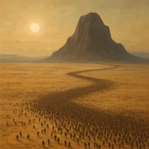 Massive Pilgrimage of Countless Tiny Figures Slowly Snakes its Way