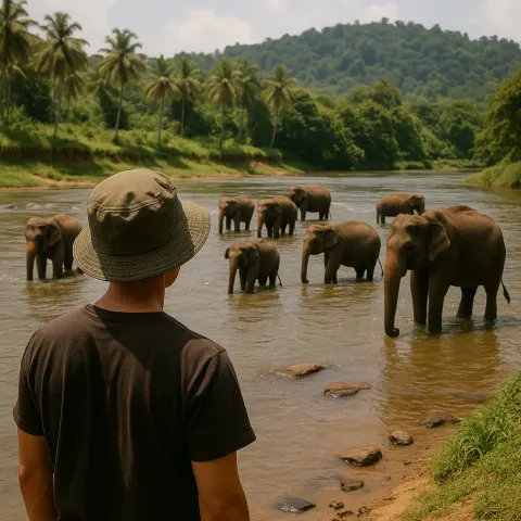 Person Stands near a River