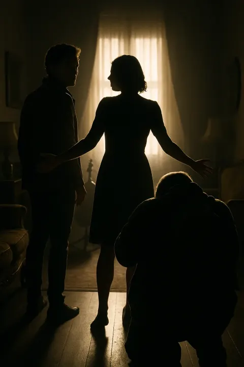 Three Figures Are Dramatically Silhouetted by Strong Backlight