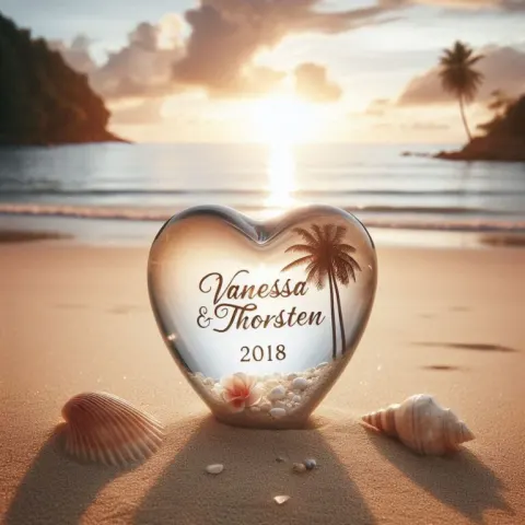 Photorealistic Glass Heart at Sunset Beach