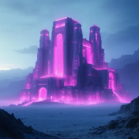 Ancient Neon Palace in Desolate Desert