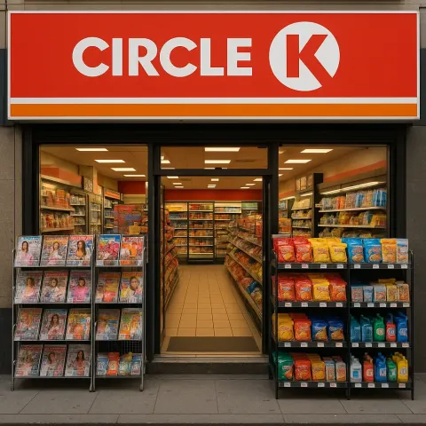 Street-level Circle K Convenience Store with Shelves of Magazines