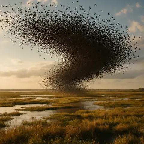 Massive Flock of Countless Birds Takes Flight Simultaneously—a