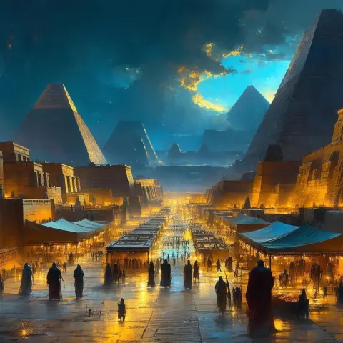 Grainy Bazaar Under Glowing Egyptian Sky