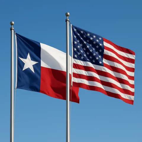 American Flag and the Texas Flag Fluttering Together