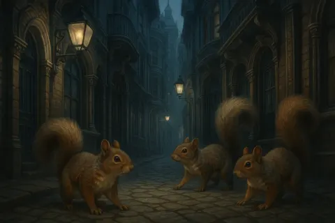 Three Varied Fox Squirrels Explore Ornate