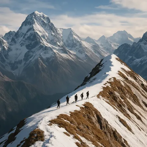 Small Group of Distant Hikers Makes their Way Along