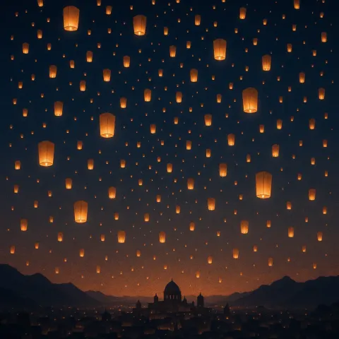 Hundreds of Glowing Paper Lanterns Drift Serenely Upwards